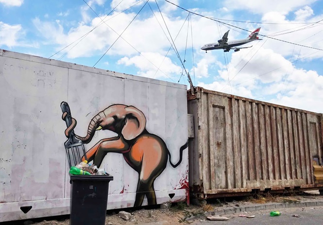 Grafiteiro espalha desenhos de elefantes para trazer esperança a aldeias sul africanas