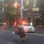 Homem foge da polícia usando carrinho de compras