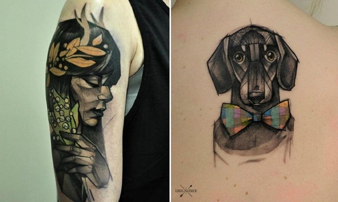 Tatuador cria desenhos personalizados de pessoas e animais em formatos geométricos